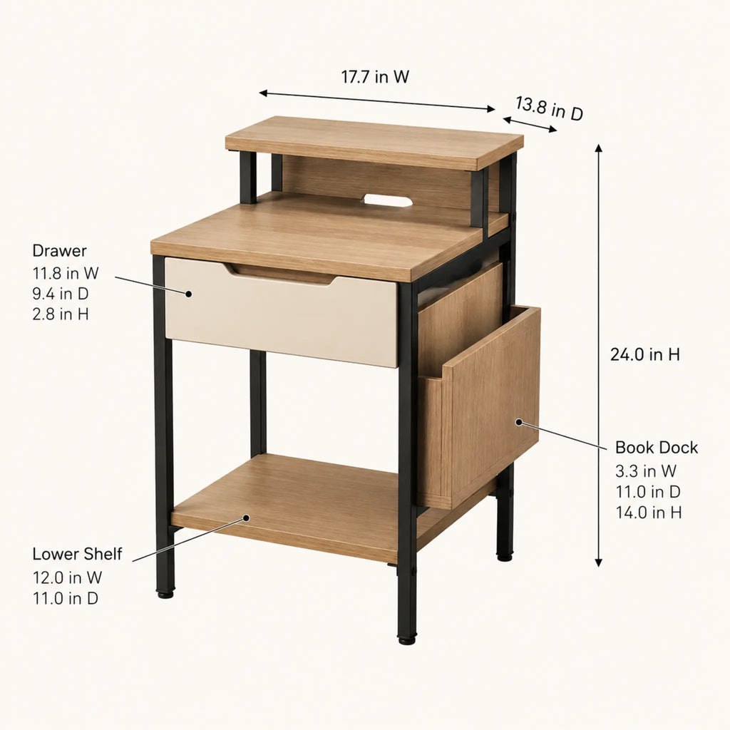 NightDock Slim Two-Level Nightstand