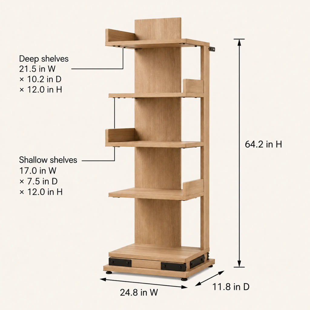 Offset Spine Narrow Multipurpose Bookshelf