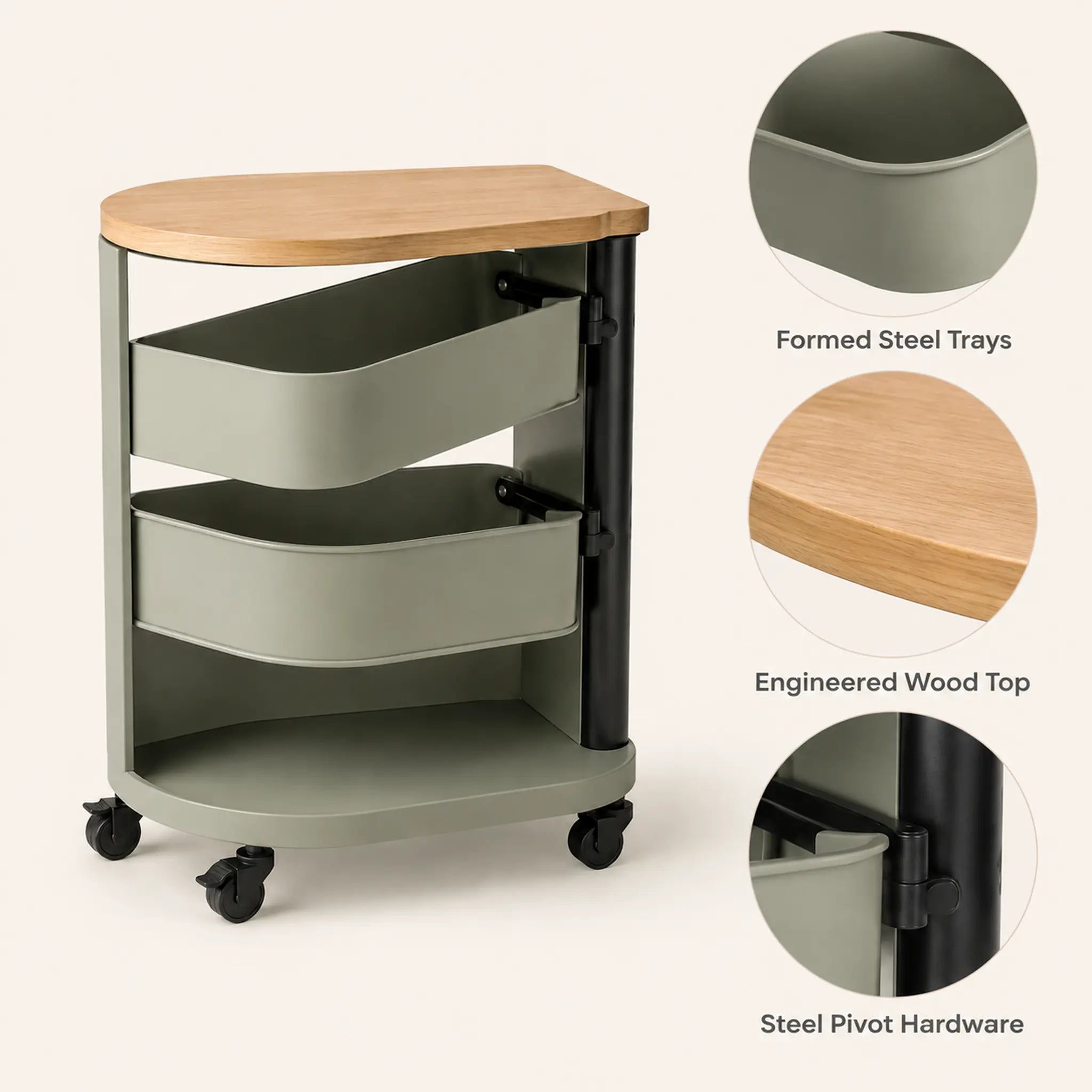 PivotCart Rolling Living Room Storage Cart