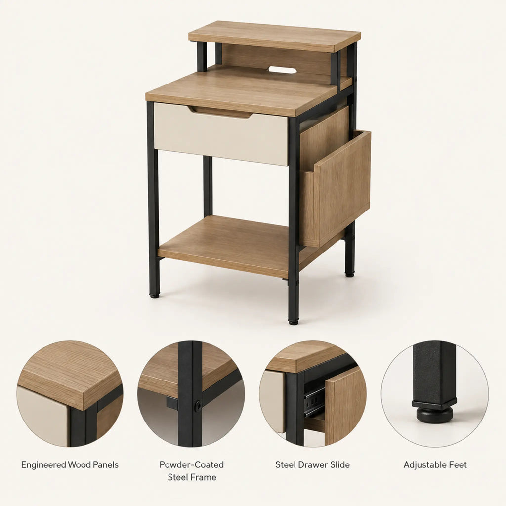 NightDock Slim Two-Level Nightstand