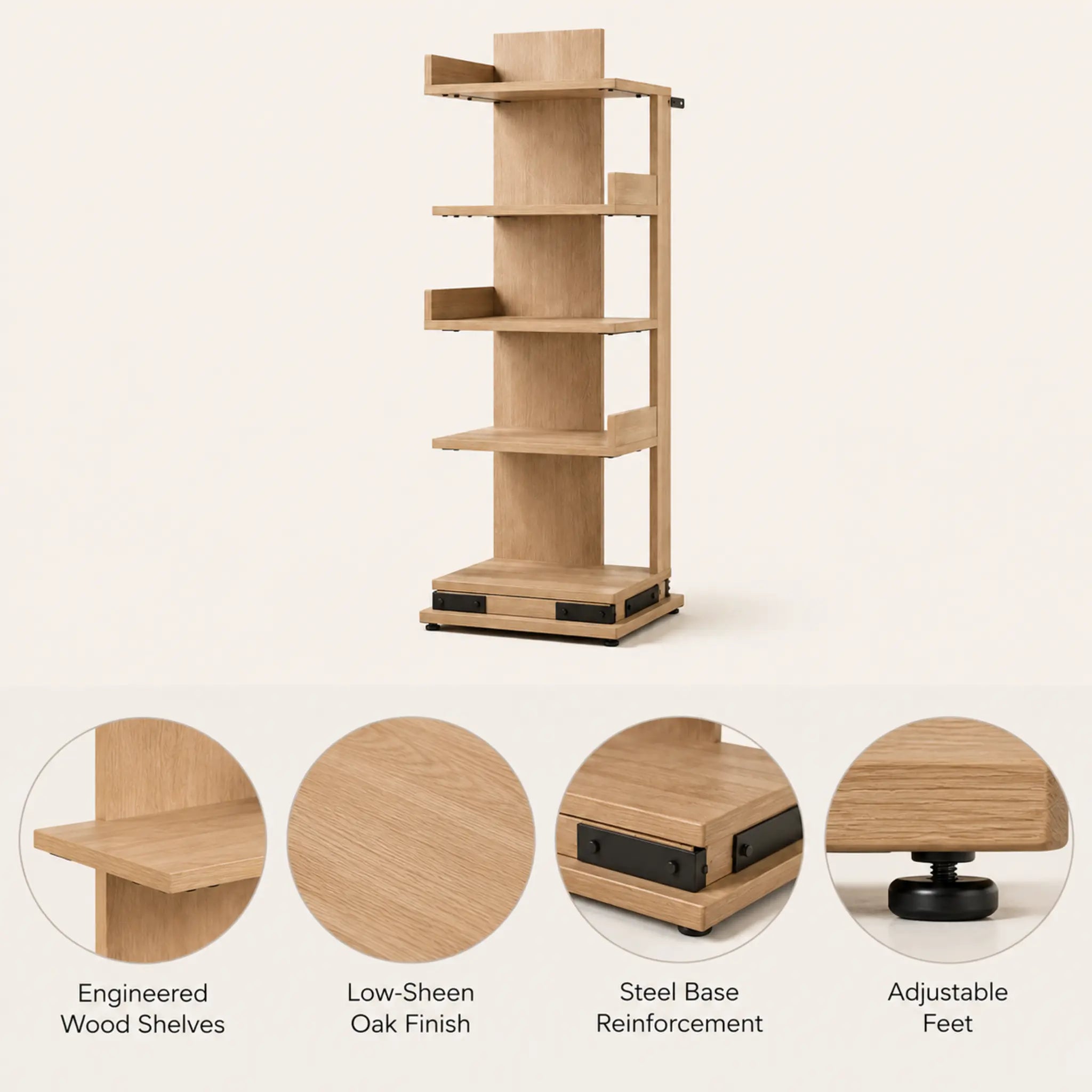 Offset Spine Narrow Multipurpose Bookshelf