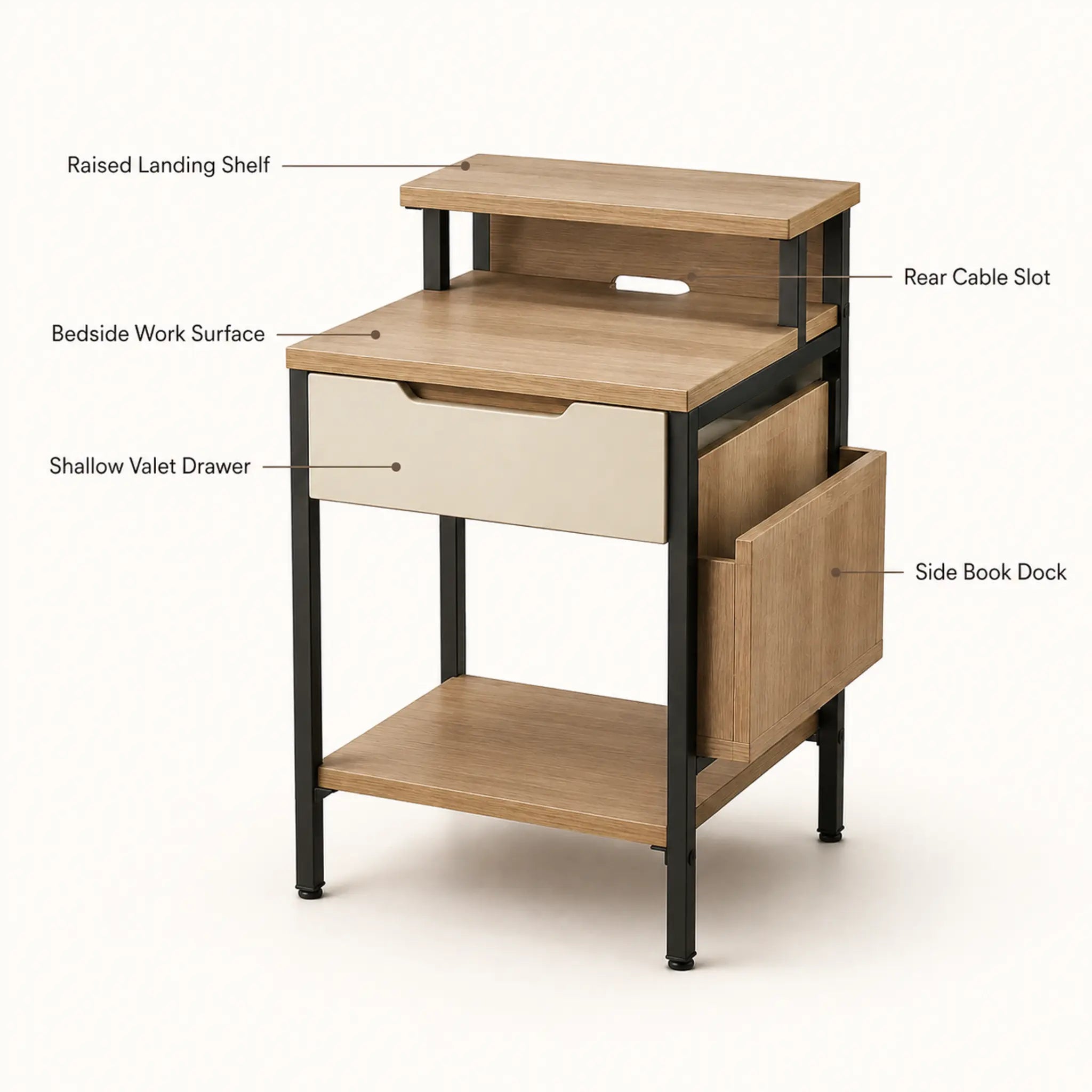 NightDock Slim Two-Level Nightstand
