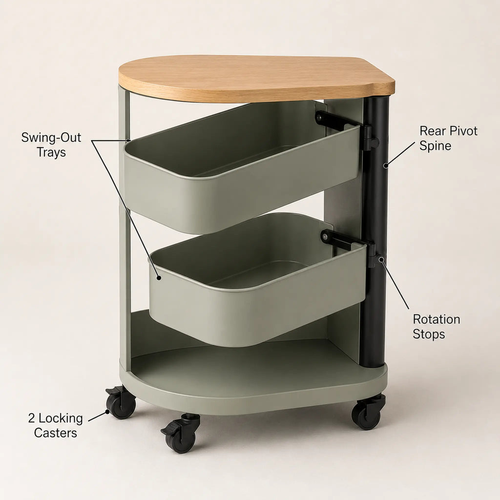 PivotCart Rolling Living Room Storage Cart