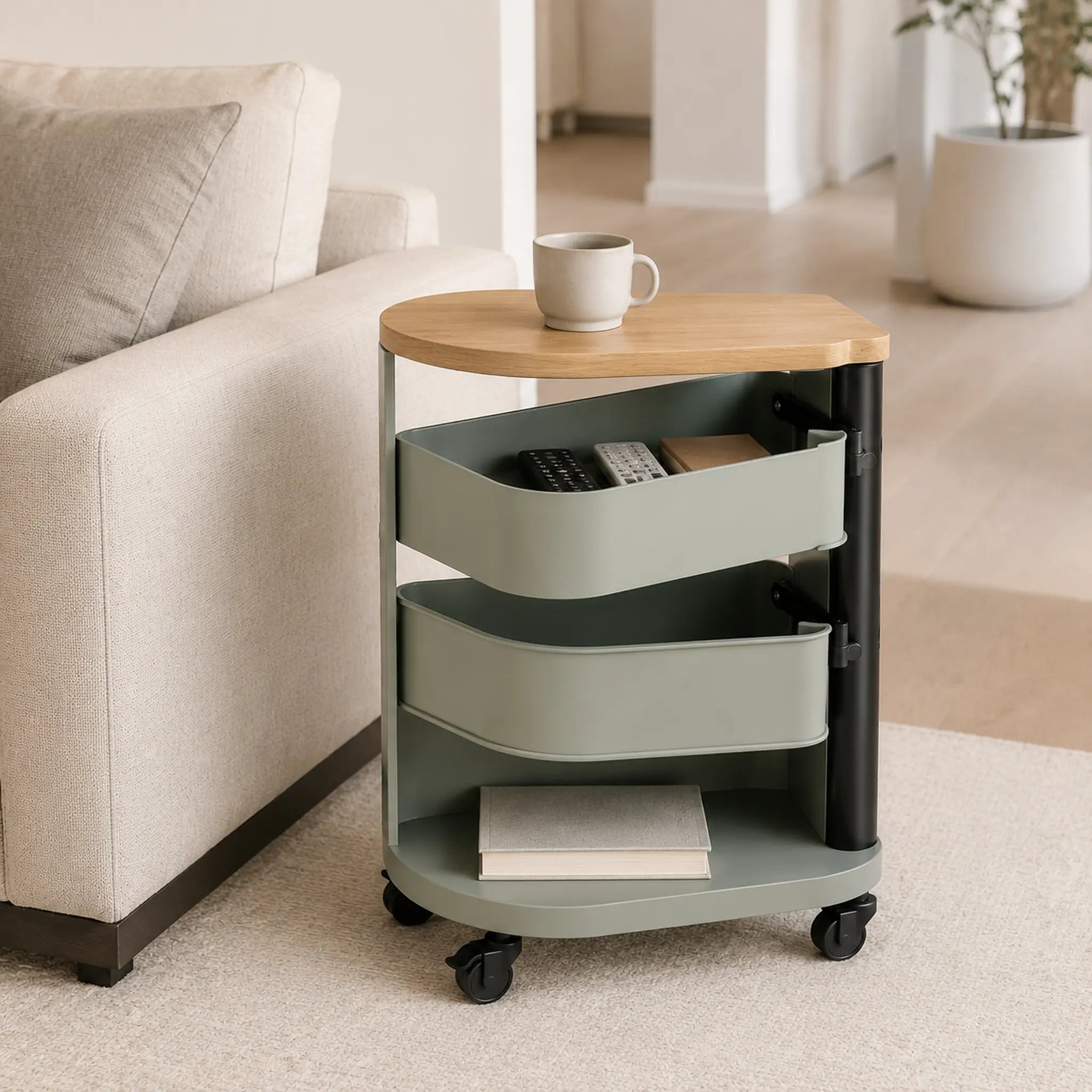 PivotCart Rolling Living Room Storage Cart