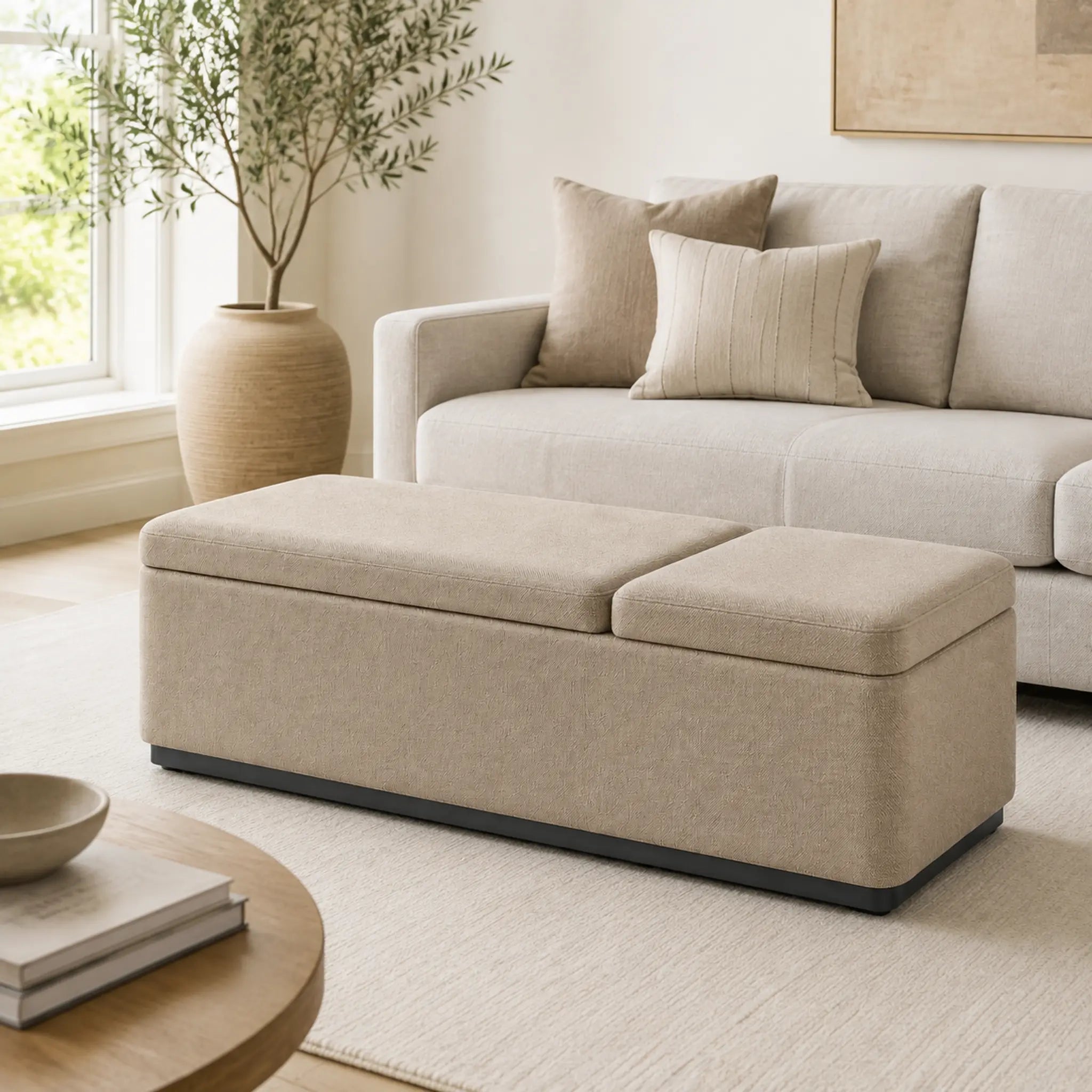SplitLid Storage Ottoman Bench