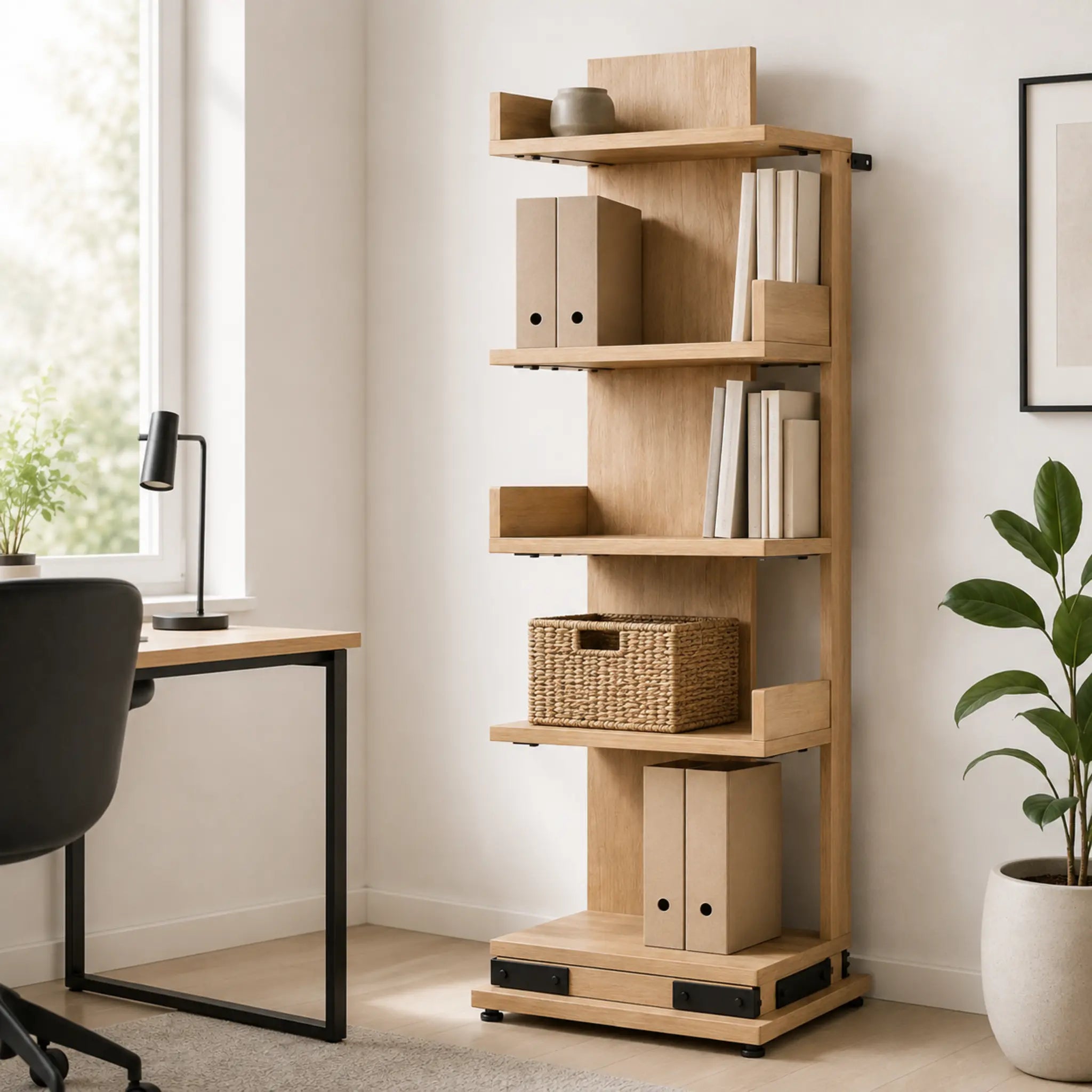 Offset Spine Narrow Multipurpose Bookshelf
