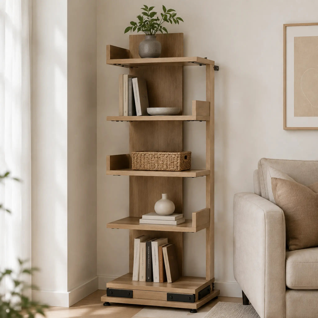 Offset Spine Narrow Multipurpose Bookshelf