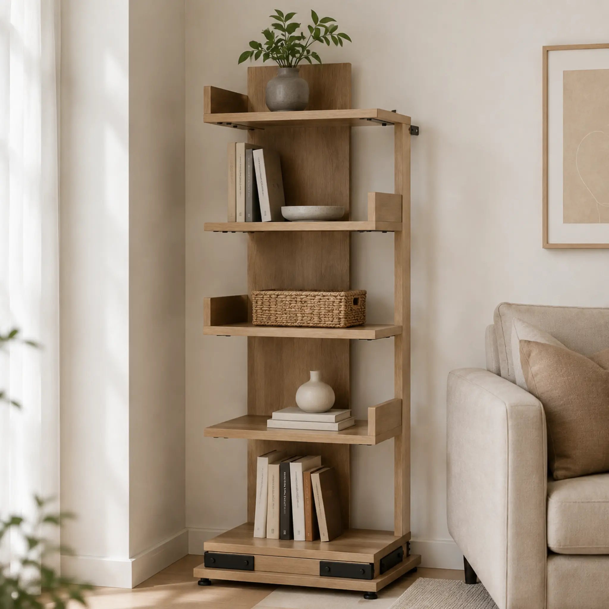 Offset Spine Narrow Multipurpose Bookshelf